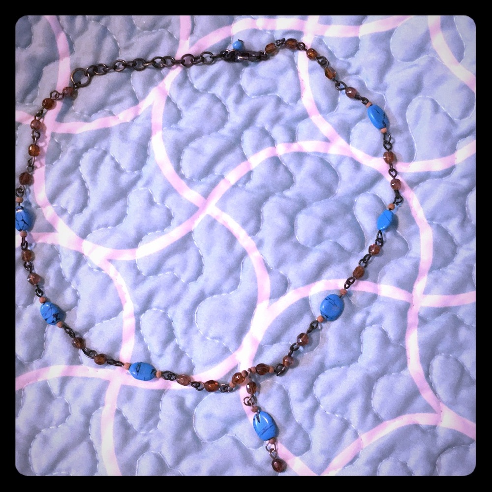 Turquoise and amber beaded choker